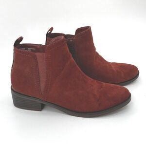 Time and Tru Womens Orange Suede Ankle Boots Side Zip Block Heel Size 7, Booties